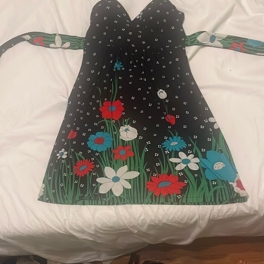 Floral Black Summer Dress with Colorful Flowers